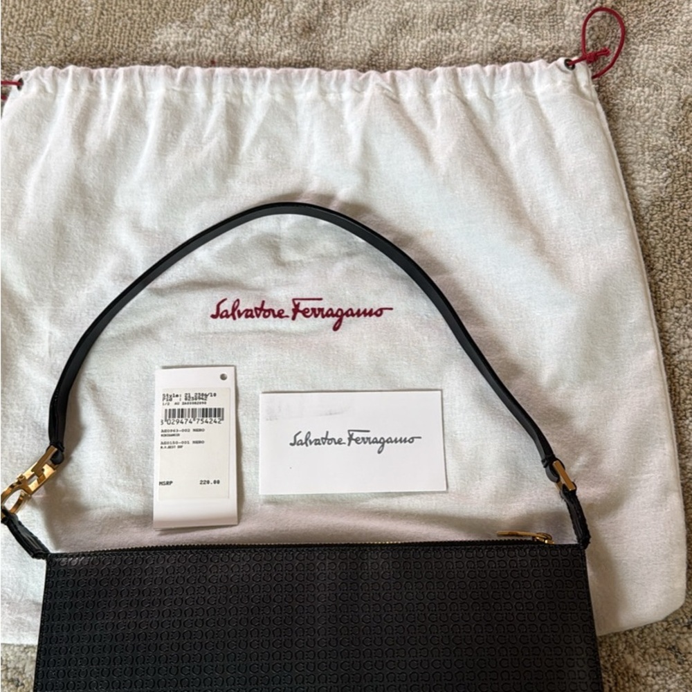 Salvatore Ferragamo Black Patterned Shoulder Bag